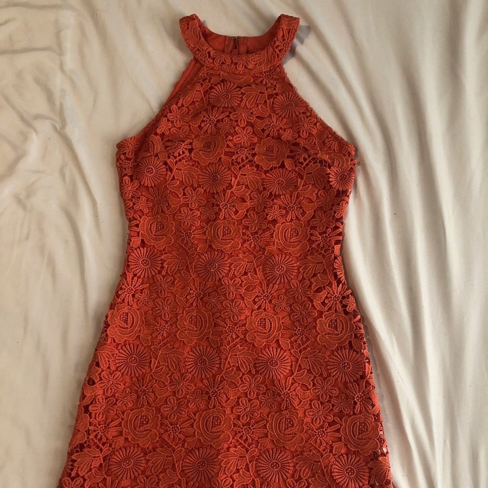 Lulus bright orange lace high next dress